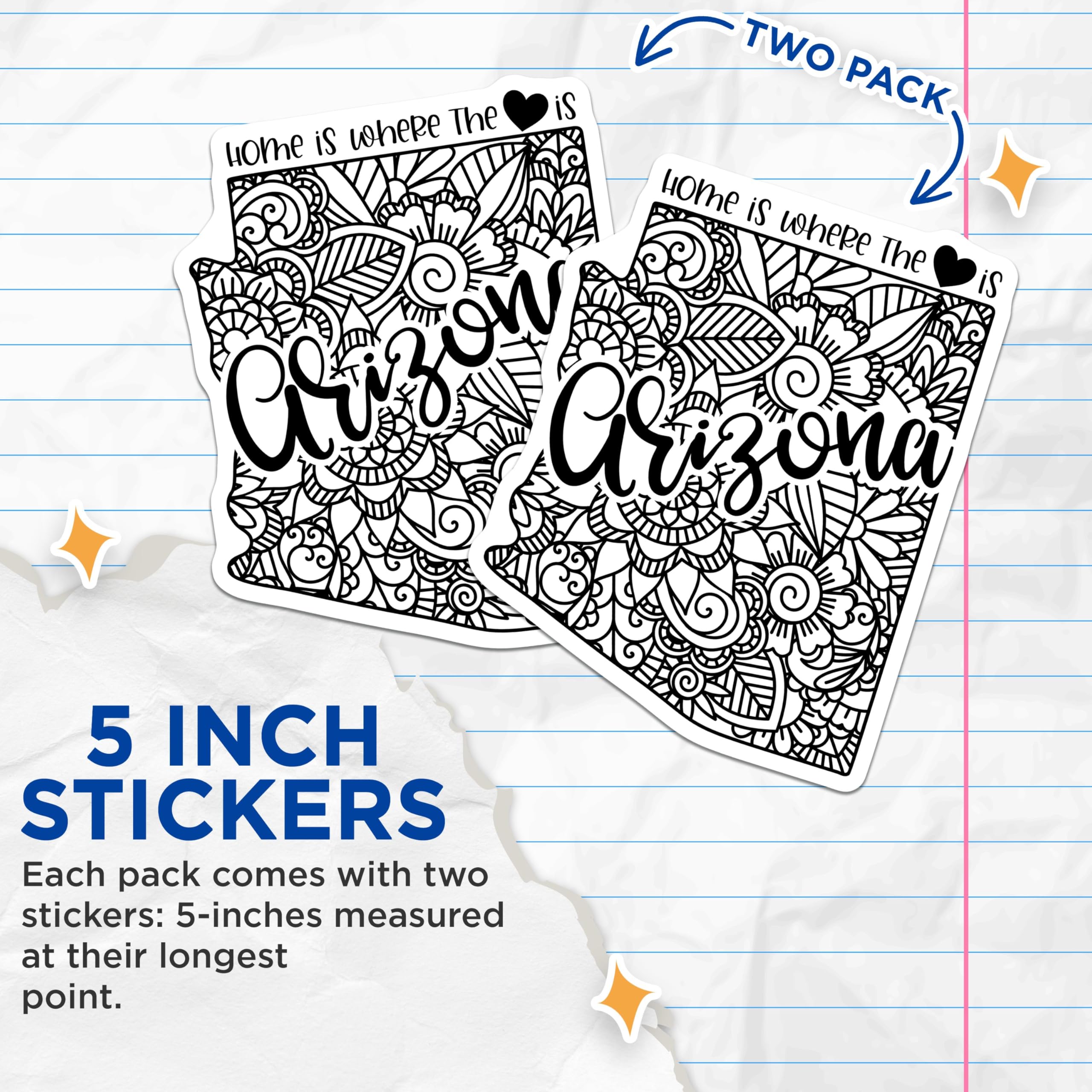 (2 Pack) Arizona State Outline Stickers - Home is Where The Heart is - Floral Design - 5" On Longest Side - Sticks to Smooth Flat Surfaces - Made in USA - BMCS9090