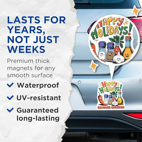 (2 Pack) Happy Holidays Magnets - Seasons Greetings - Holiday Season Decor - 5" On Longest Side - for Cars, Fridges, Toolboxes - Made in USA - MAG7622