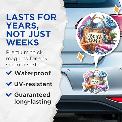(2 Pack) Beach Bum Magnets Magnets - Tropical Summer Decor - Beach Vacation Theme - 5" On Longest Side - Made in USA - Sticks to Refrigerators & Metal Surfaces - MAG9305