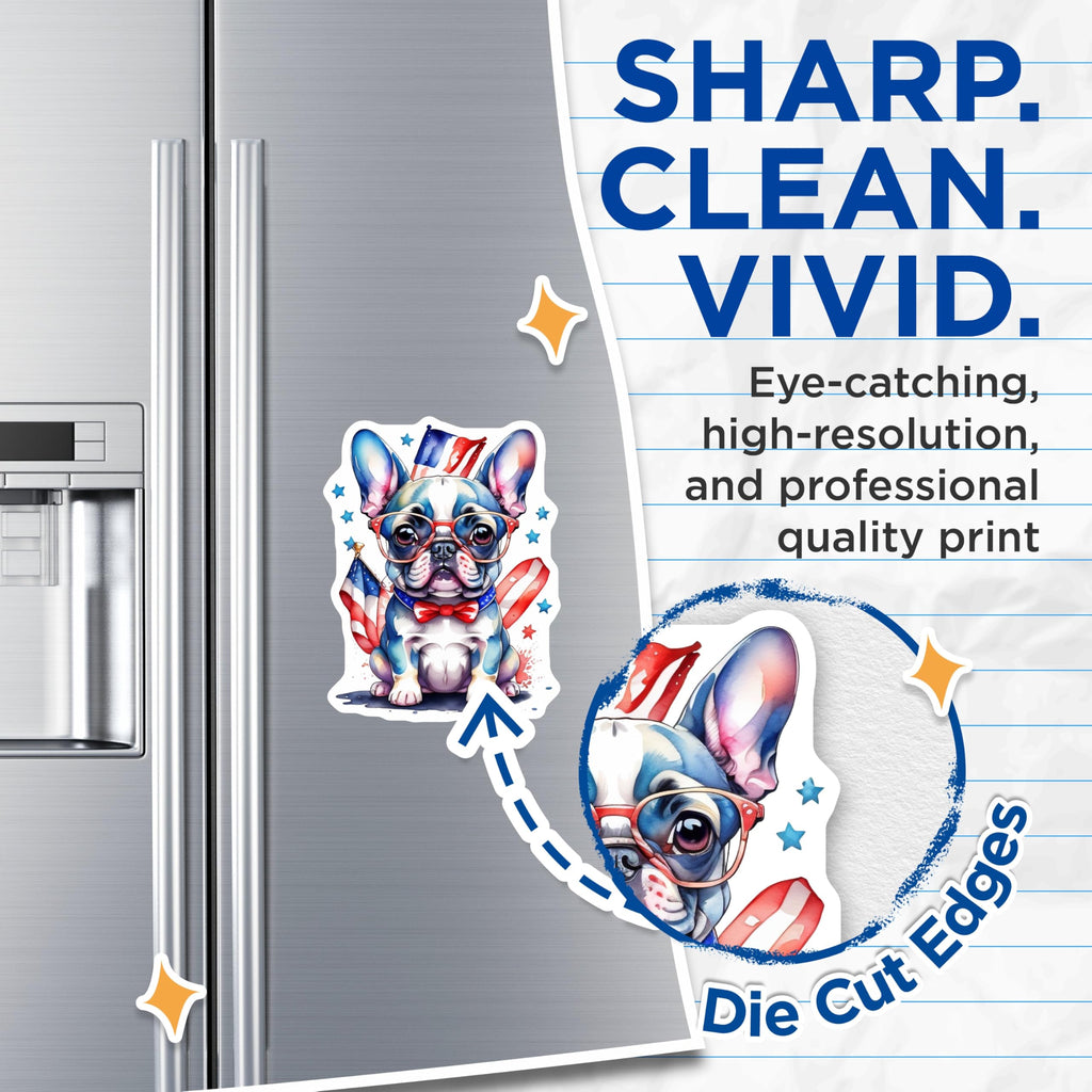 (2 Pack) Patriotic Bulldog Magnets - American Flag Dog - 4th of July Refrigerator Decor - 5" On Longest Side - Premium Magnet - for Cars, Refrigerators, Toolboxes, Lockers - Made in USA - MAG15588