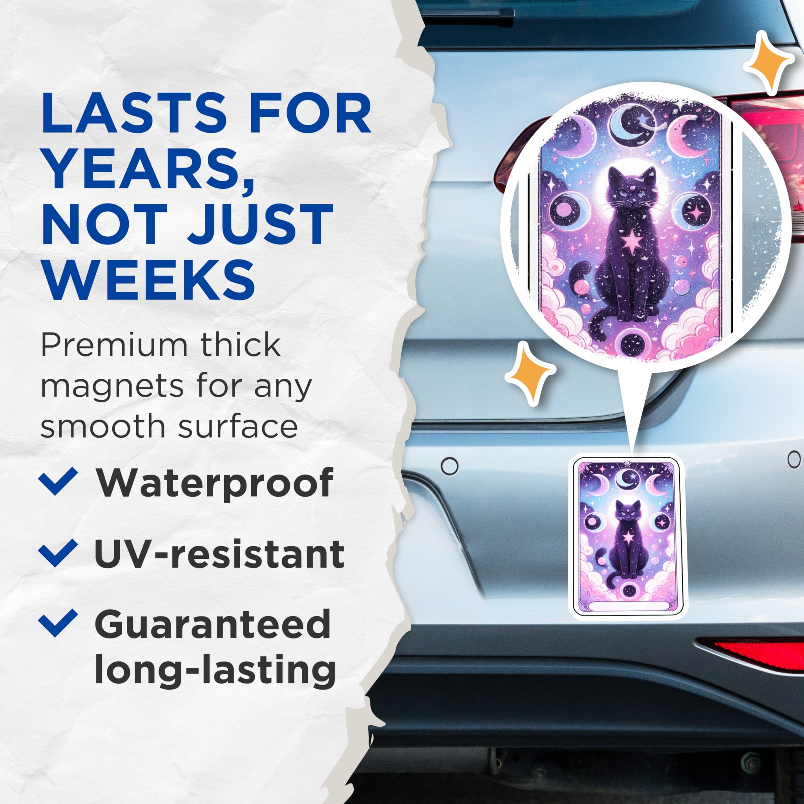(2 Pack) Mystical Black Cat Magnets - Lunar Cycle Artwork - Cosmic Feline Charm - 5 Inches On Longest Side - Thick Durable Magnet - Made in USA - MAG23115