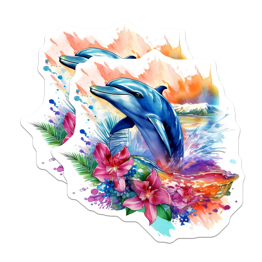 (2 Pack) Watercolor Dolphin Magnets - Tropical Ocean Life Art - Vibrant Marine Creature Decor - Aesthetic Beach Vibes - 5 Inches On Longest Side - Thick Durable Magnet - Made in USA - MAG21672