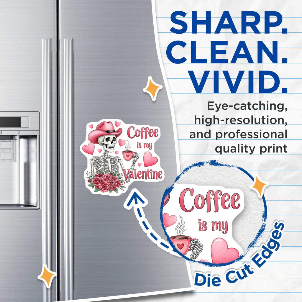 (2 Pack) Skeleton Valentine Magnets - Coffee Lover Decor - Pink Cowgirl Skeleton - Valentines Day Accents - 5 Inches On Longest Side - Thick Durable Magnet - Made in USA - MAG19237