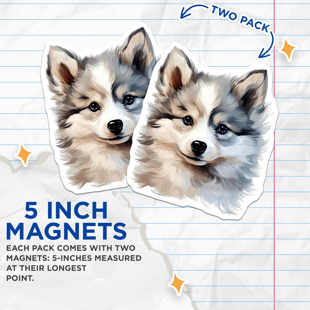 (2 Pack) Cute Fluffy Puppy Magnets - Adorable Dog Lover Kitchen Decor - Pet Parent Refrigerator Art - 5 Inches On Longest Side - Thick Durable Magnet - Made in USA - MAG26966