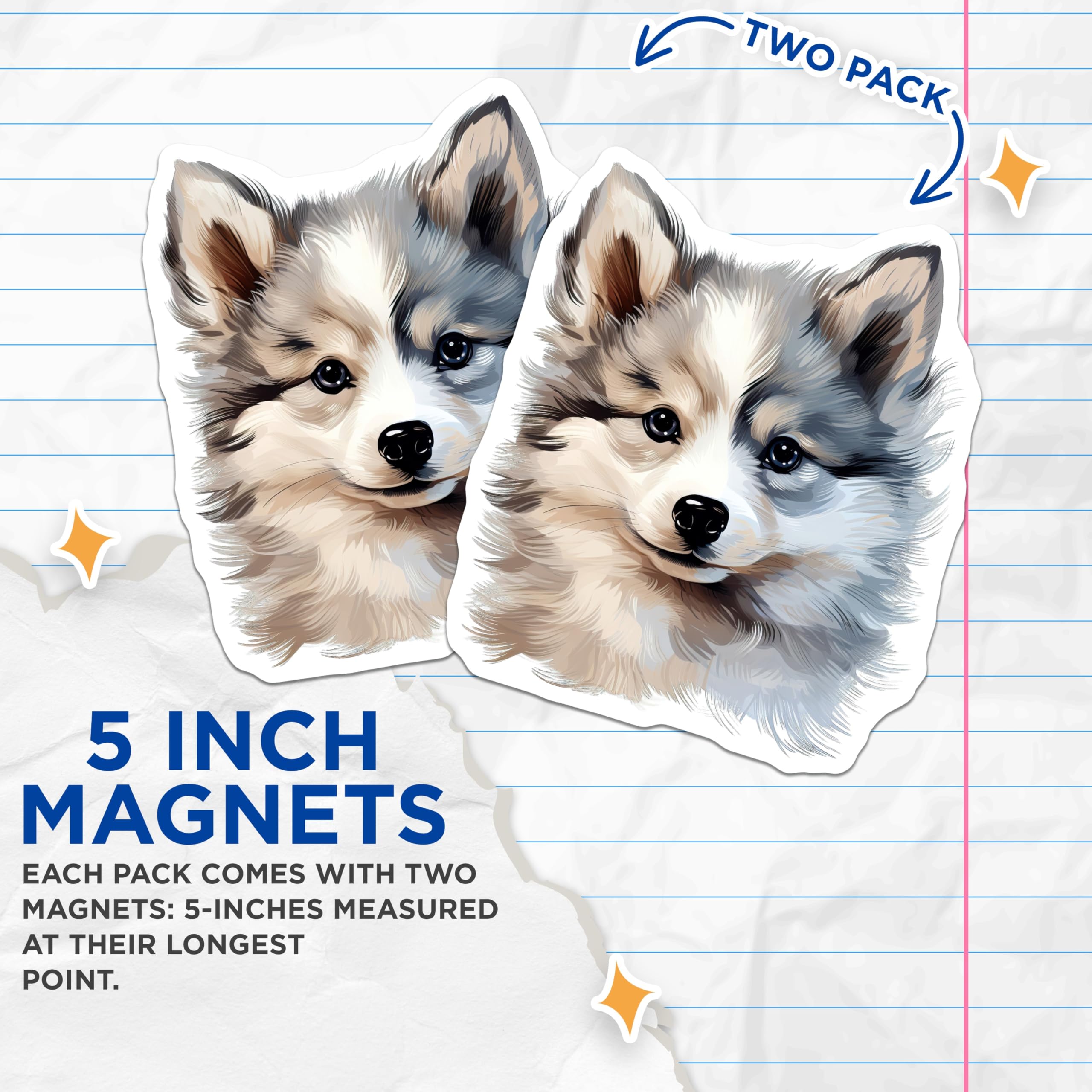 (2 Pack) Cute Fluffy Puppy Magnets - Adorable Dog Lover Kitchen Decor - Pet Parent Refrigerator Art - 5 Inches On Longest Side - Thick Durable Magnet - Made in USA - MAG26966