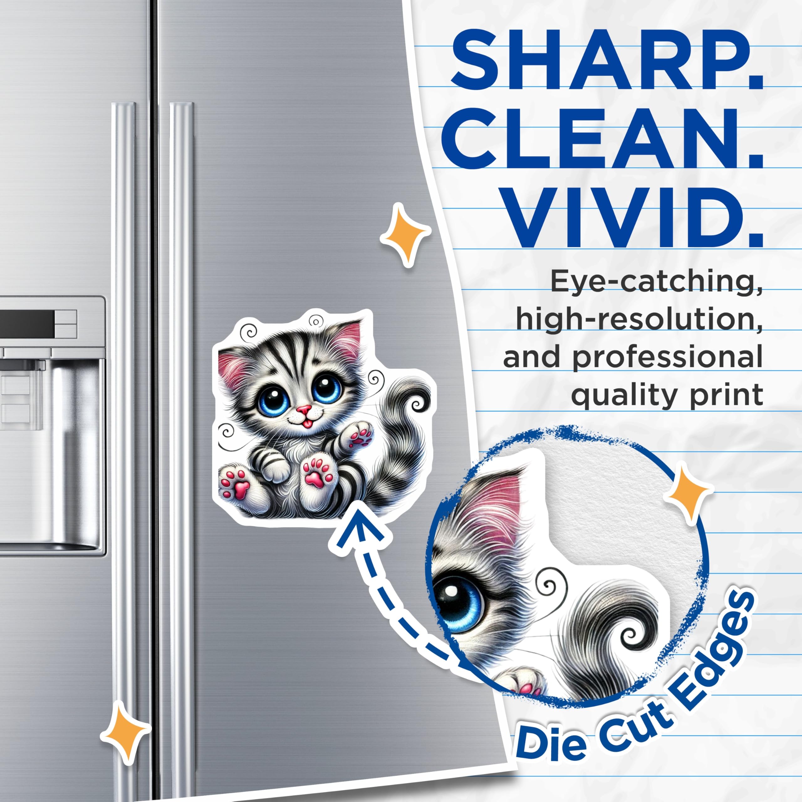 (2 Pack) Cute Kitten Magnets - Adorable Cat Art - Fridge Decorations - 5" On Longest Side - Premium Magnet - for Cars, Refrigerators, Toolboxes, Lockers - Made in USA - MAG16178