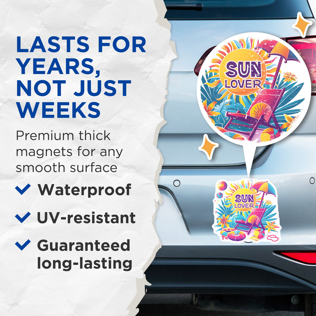 (2 Pack) Sun Lover Tropical Magnets - Summer Beach Vacation Decor - Sunny Day Fridge Accessory - 5 Inches On Longest Side - Thick Durable Magnet - Made in USA - MAG38802