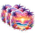 (3 Pack) Tropical Beach Decals - Sunset Palm Tree - Ocean Wave Laptop Decals - 3 Inches On Longest Side - Easy Peel & Apply - Made in USA - 3MCS1098