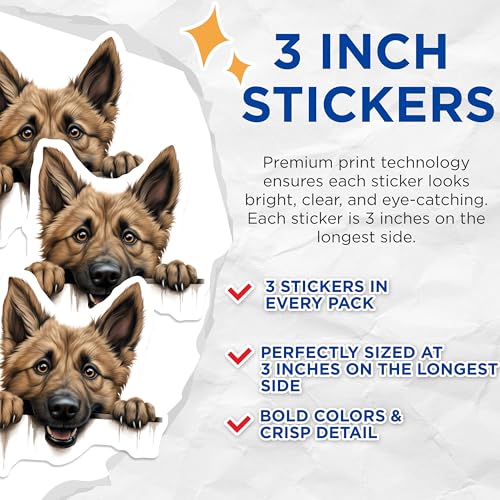 (3 Pack) German Shepherd Decals - Cute Dog - Laptop Decals - 3 Inches On Longest Side - Easy Peel & Apply - Made in USA - 3MCS8625