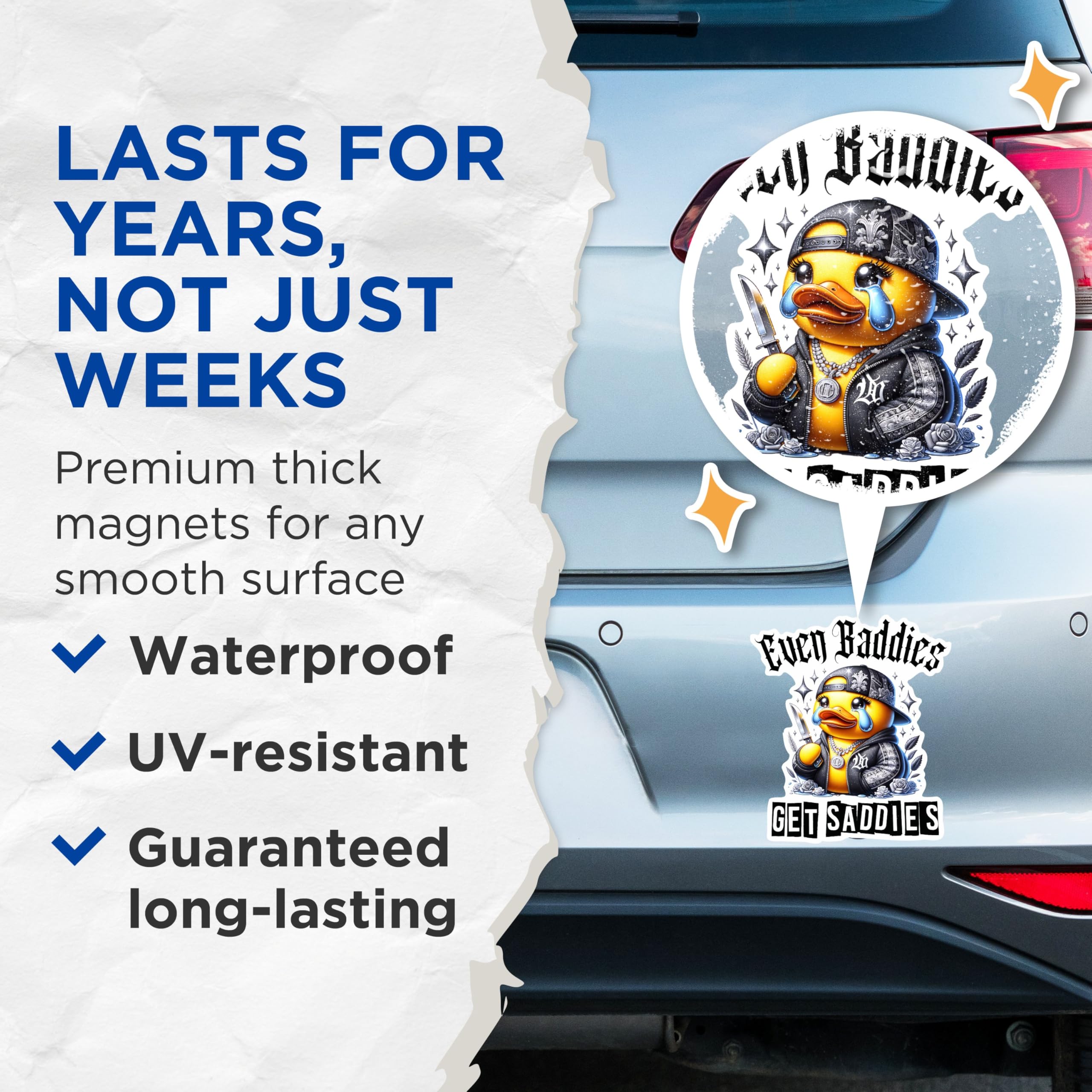 (2 Packs) Even Baddies Get Saddies Magnets - Funny Hilarious Magnets - 5 Inches On Longest Side - Premium Magnet - for Fridges, Toolboxes, Cars - Made in USA - MAG2467