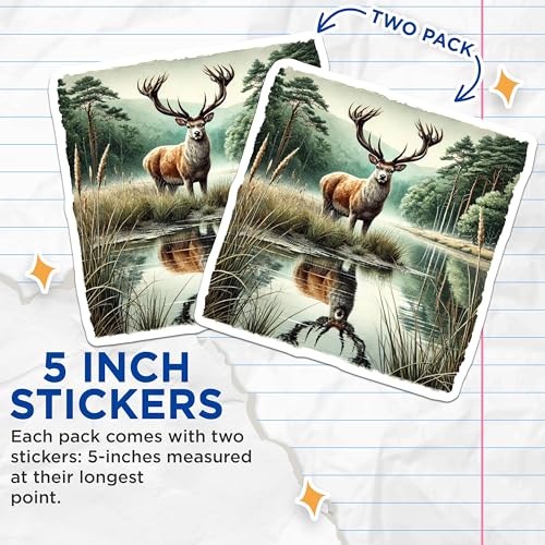 (2 Pack) Majestic Deer Stickers - Wildlife Art - Nature Scene - 5" On Longest Side - Sticks to Smooth Flat Surfaces - Made in USA - BMCS6016