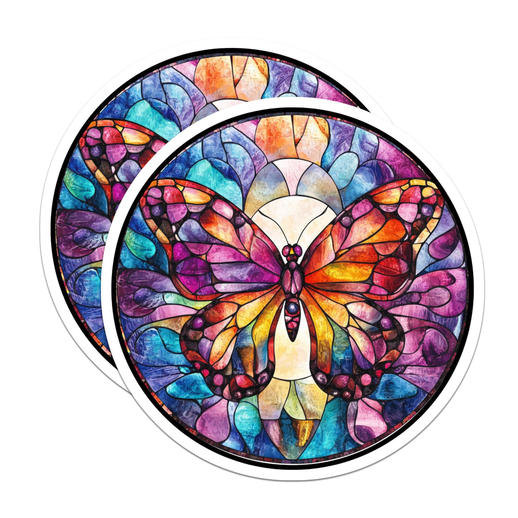 (2 Pack) Stained Glass Butterfly Magnets - Vibrant Fridge Decor - Artistic Home Accent - 5 Inches On Longest Side - Thick Durable Magnet - Made in USA - MAG30227