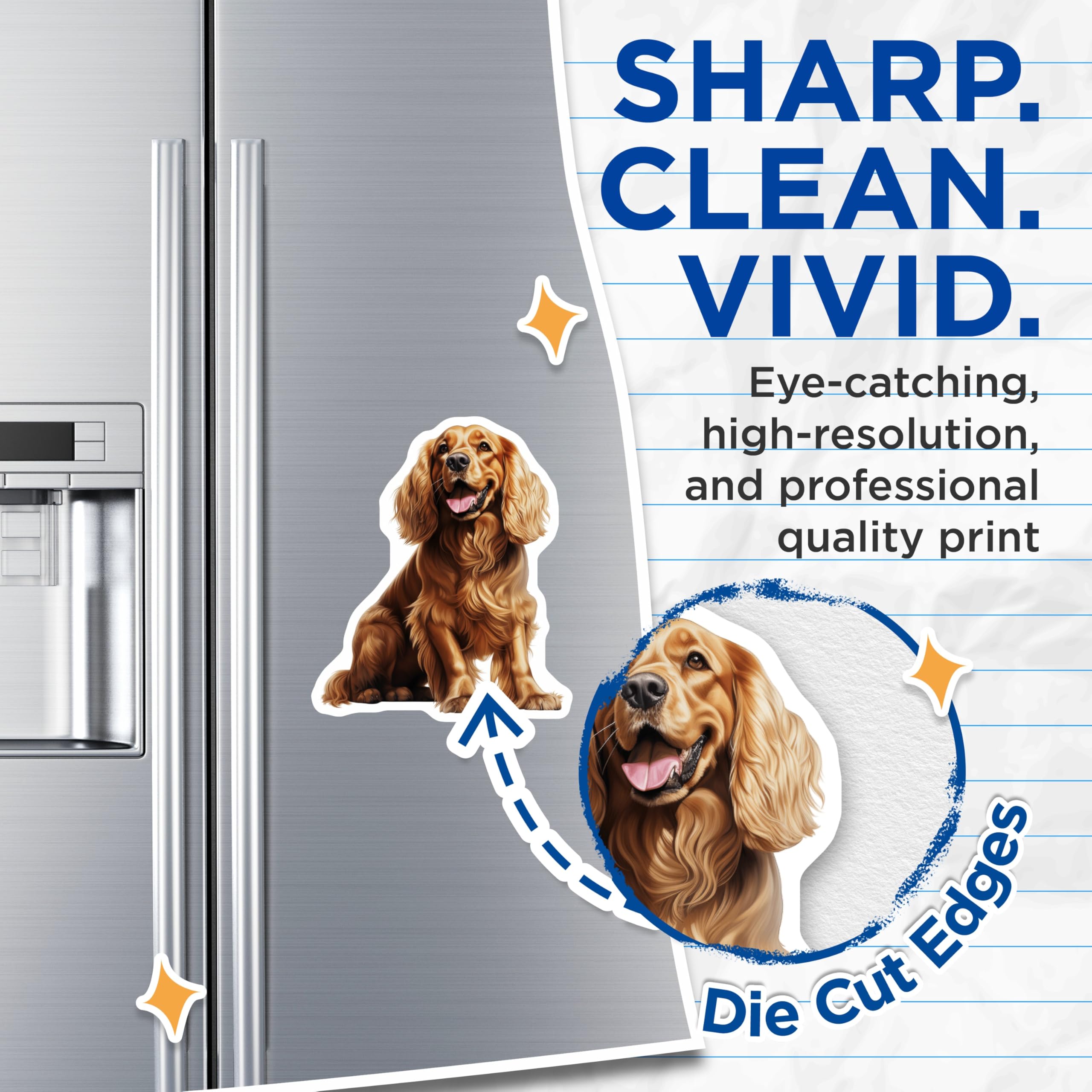 (2 Pack) Happy Cocker Spaniel Magnets - Cute Dog Refrigerator Decor - Pet Owner Home Accent - 5 Inches On Longest Side - Thick Durable Magnet - Made in USA - MAG28297