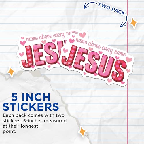 (2 Pack) Jesus Name Above Every Name Stickers - Christian Faith - Inspirational Decor - 5" On Longest Side - Sticks to Smooth Flat Surfaces - Made in USA - BMCS9013 - Bible Verse - Love Hearts