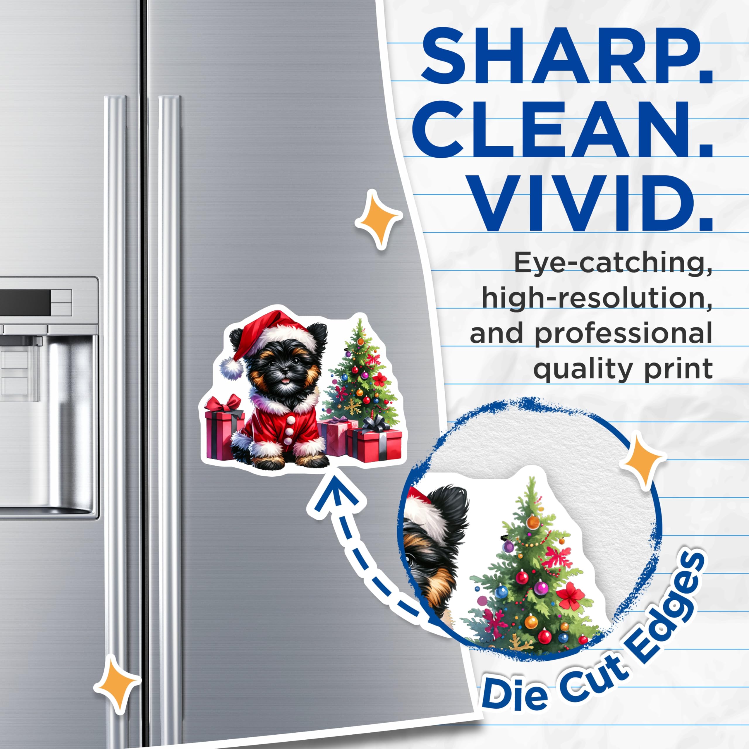 (2 Pack) Christmas Puppy Magnets - Cute Yorkie Santa Dog Decor - Holiday Refrigerator Accents - 5 Inches On Longest Side - Thick Durable Magnet - Made in USA - MAG29707