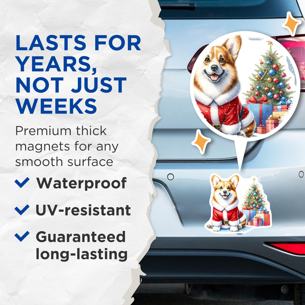 (2 Pack) Santa Corgi Magnets - Christmas Dog Decor - Holiday Refrigerator Art for Corgi Owners - 5 Inches On Longest Side - Thick Durable Magnet - Made in USA - MAG30684
