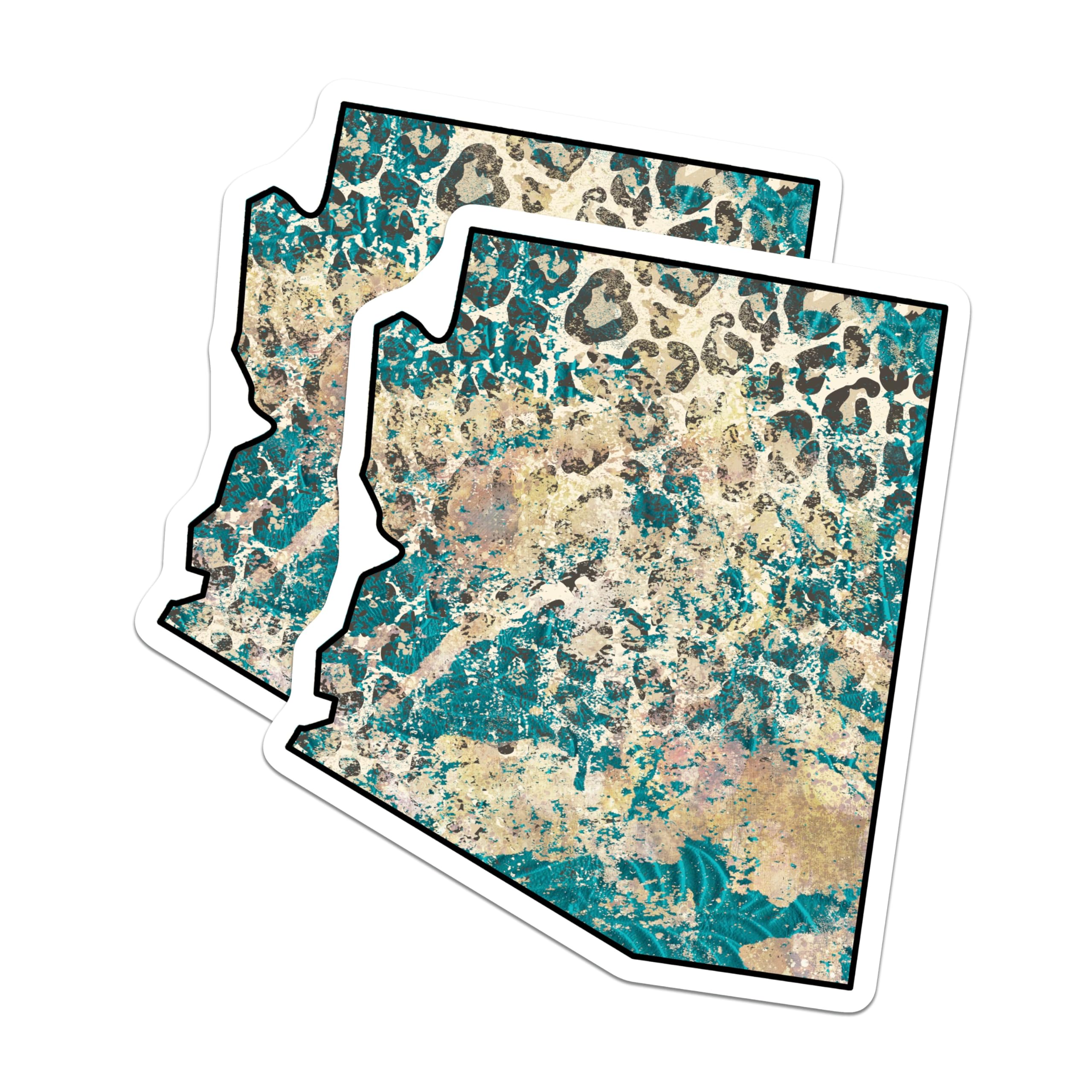 (2 Pack) Arizona State Magnets - Turquoise Leopard Print - Southwestern Home Decor - 5" On Longest Side - Premium Magnet - for Cars, Refrigerators, Toolboxes, Lockers - Made in USA - MAG17842