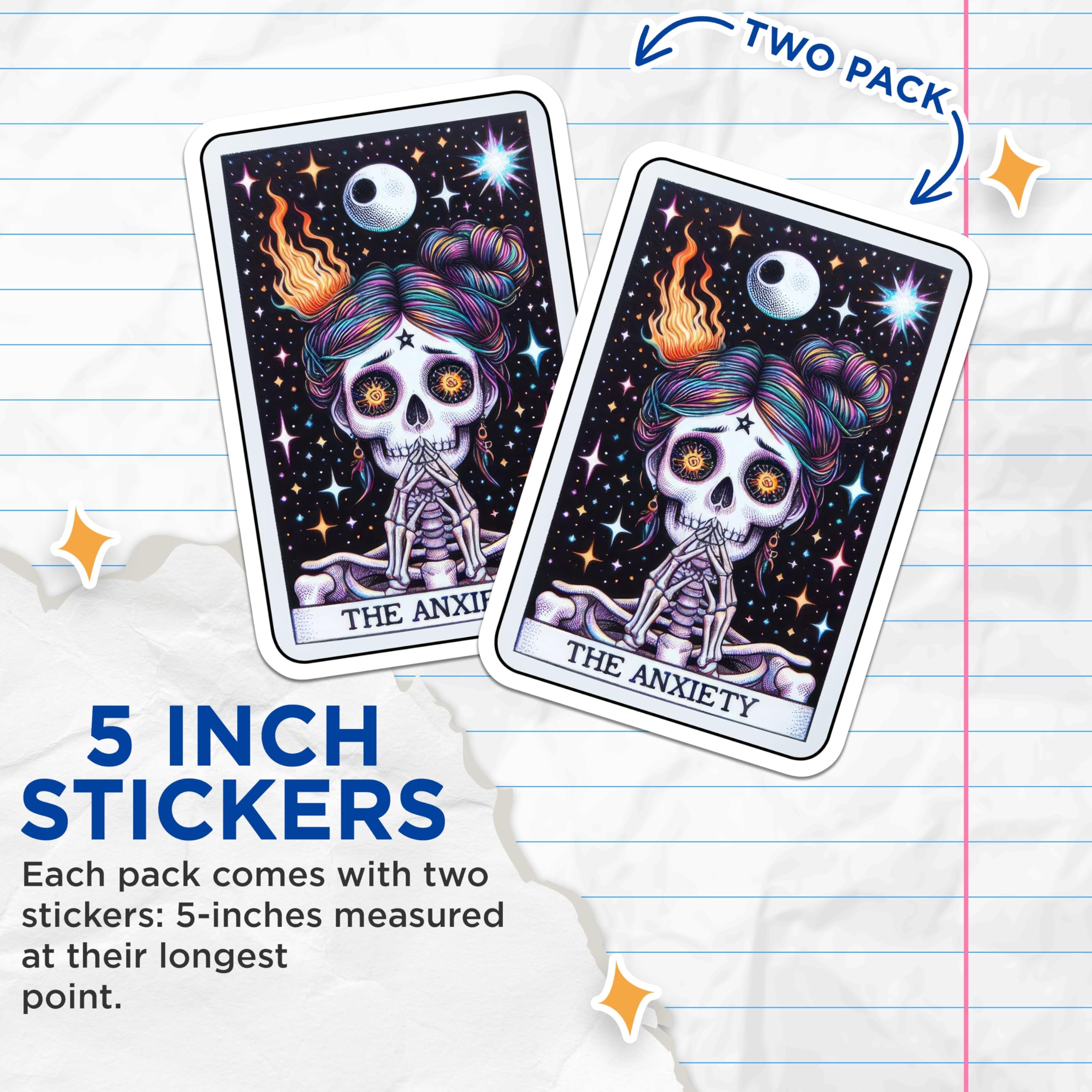 (2 Pack) Skull Art Stickers - Anxiety Themed Design - Black and White Skull Decals - Horror Aesthetic Stickers - 5" On Longest Side - Sticks to Smooth Flat Surfaces - Made in USA - BMCS5347