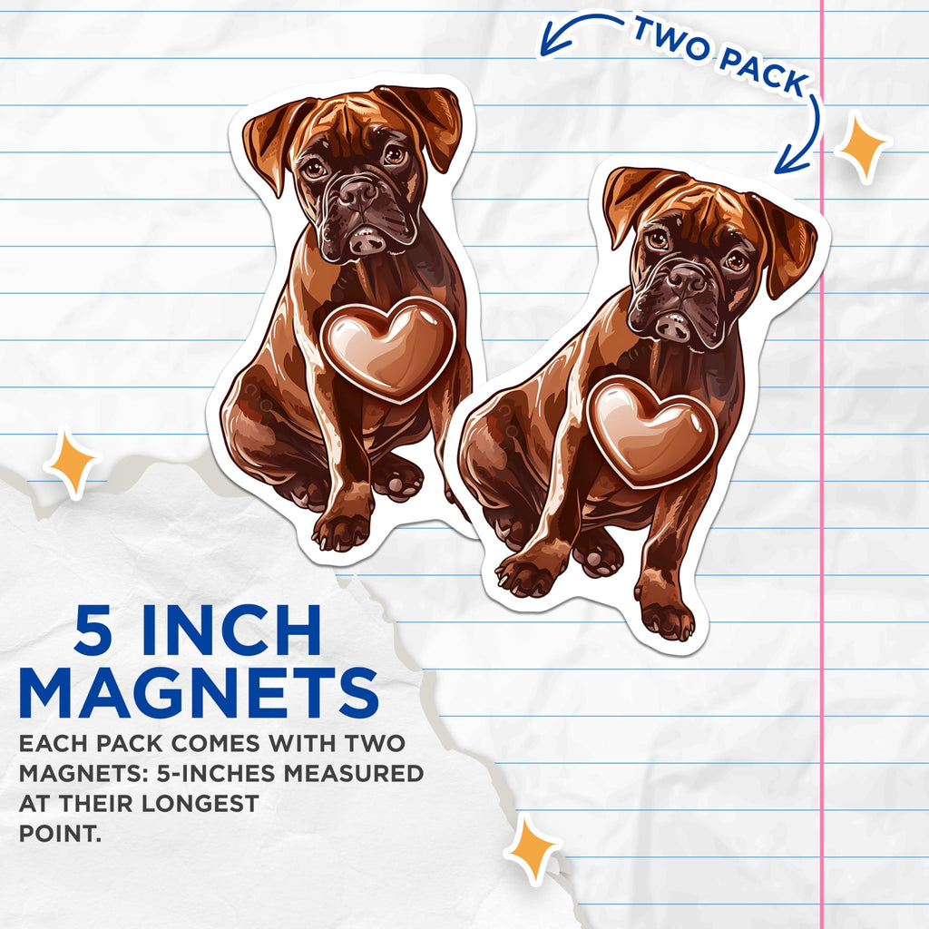 (2 Pack) Boxer Dog Magnets - Heart Design - Canine Lover Decor - 5" On Longest Side - Premium Magnet - for Cars, Refrigerators, Toolboxes, Lockers - Made in USA - MAG16670