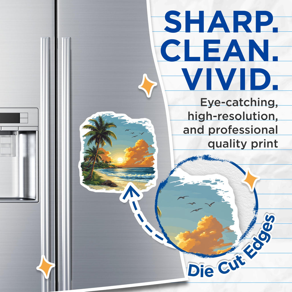 (2 Pack) Tropical Beach Sunset Magnets - Palm Tree Ocean Scene - Coastal Decor Refrigerator Art - 5 Inches On Longest Side - Thick Durable Magnet - Made in USA - MAG28642