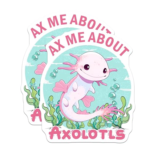 (2 Pack) Axolotl Cute Stickers - Fun Axolotl Art - Adorable Axolotl Design - 5" On Longest Side - Sticks to Smooth Flat Surfaces - Made in USA - BMCS7789
