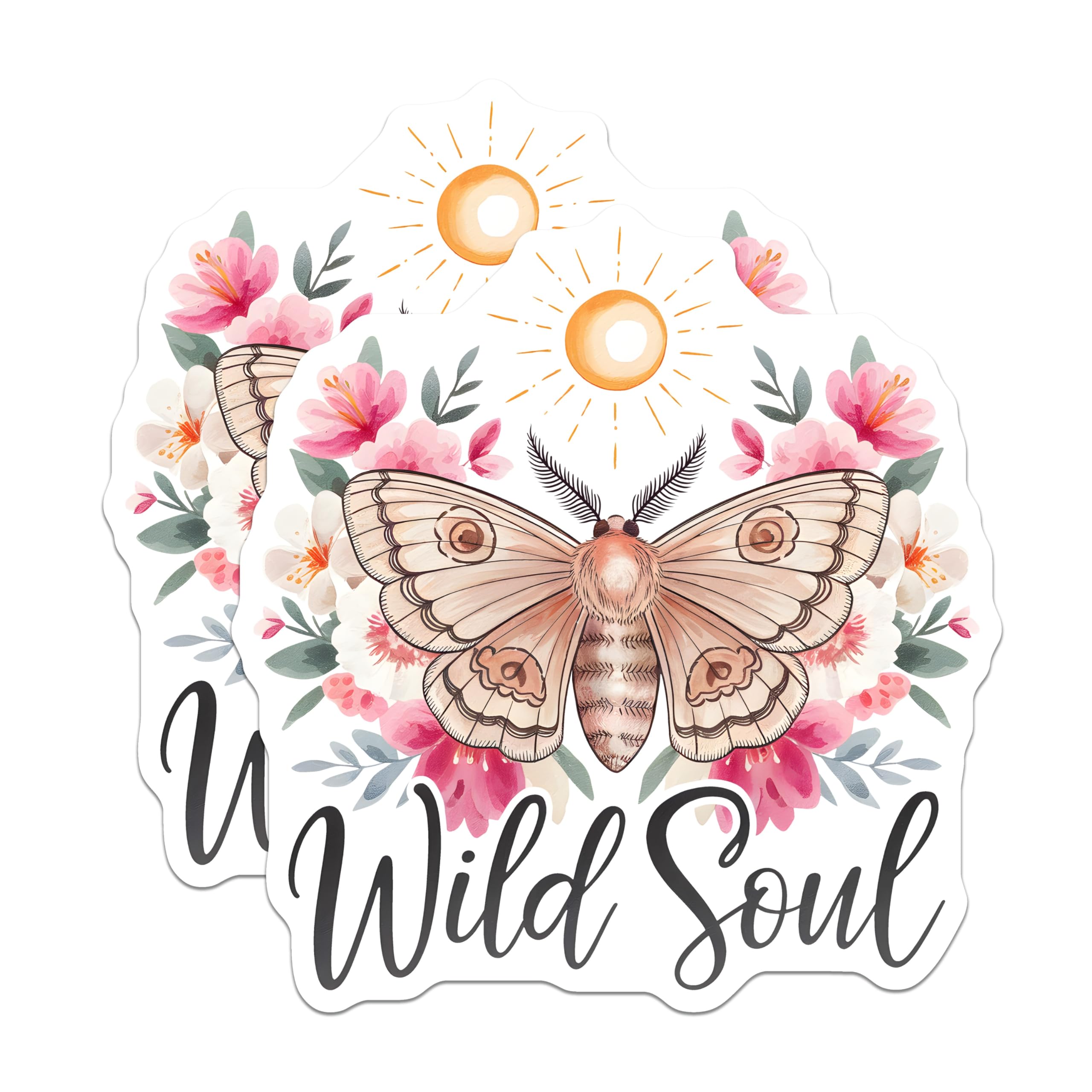 (2 Pack) Wild Soul Magnets - Moth and Floral Decor - Inspirational Home Accent - 5" On Longest Side - Premium Magnet - for Cars, Refrigerators, Toolboxes, Lockers - Made in USA - MAG18037