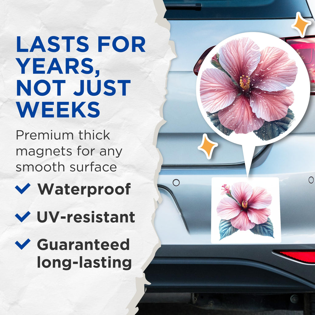 (2 Pack) Hibiscus Flower Magnets - Tropical Floral Refrigerator Accents - Botanical Art for Kitchen Fridge - 5 Inches On Longest Side - Thick Durable Magnet - Made in USA - MAG30630