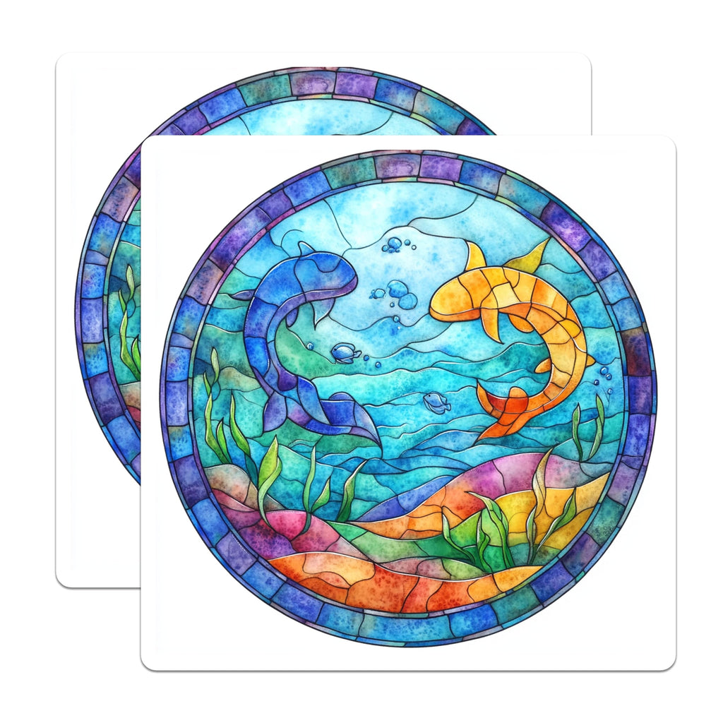(2 Pack) Stained Glass Fish Magnets - Watercolor Ocean Decor - Aquatic Animal Fridge Art - 5 Inches On Longest Side - Thick Durable Magnet - Made in USA - MAG25323