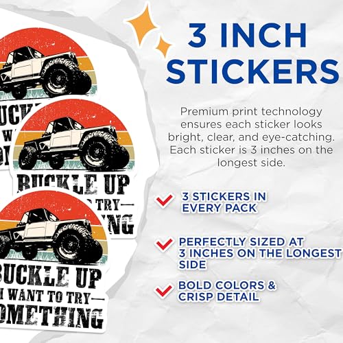 (3 Pack) Off Road Decals - Truck Decals - Buckle Up Laptop Decal - 3 Inches On Longest Side - Easy Peel & Apply - Made in USA - 3MCS2728