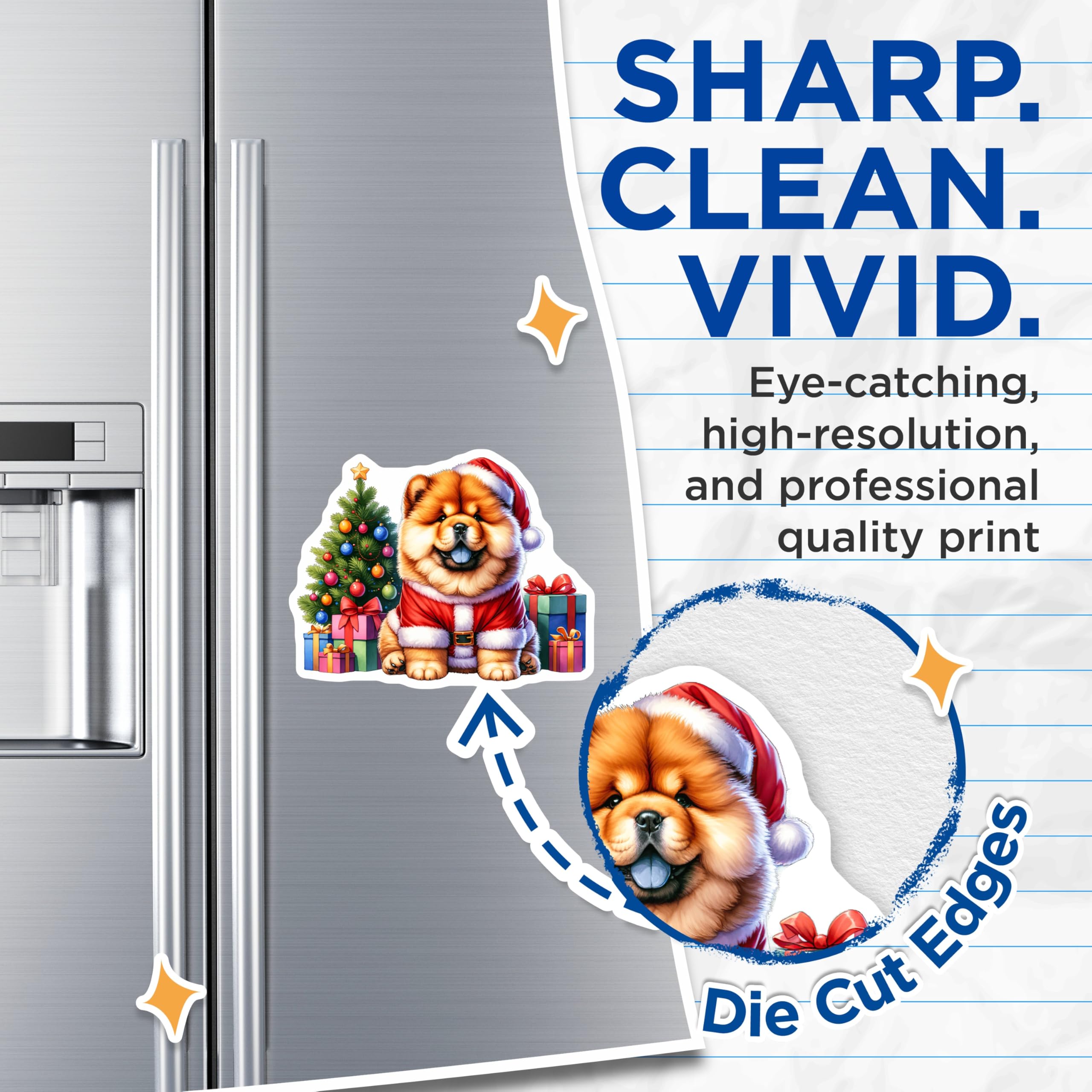 (2 Pack) Christmas Dog Magnets - Santa Chow Chow - Festive Holiday Pet Refrigerator Decor - 5 Inches On Longest Side - Thick Durable Magnet - Made in USA - MAG30882