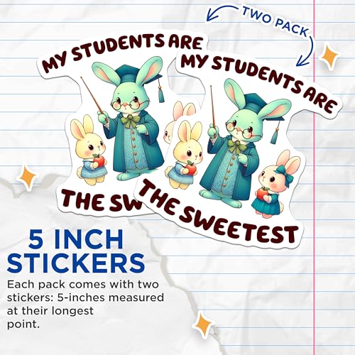 (2 Pack) Teacher Appreciation Stickers - Cute Bunny - Classroom Decor - 5" On Longest Side - Sticks to Smooth Flat Surfaces - Made in USA - BMCS8144