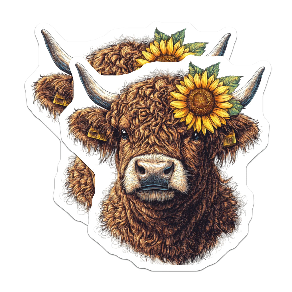 (2 Pack) Highland Cow Magnets - Sunflower Farmhouse Decor - Rustic Fridge Accent - Cute Animal Kitchen Art - Country Style Decor - 5" - Durable Magnet - Made in USA - MAG38549