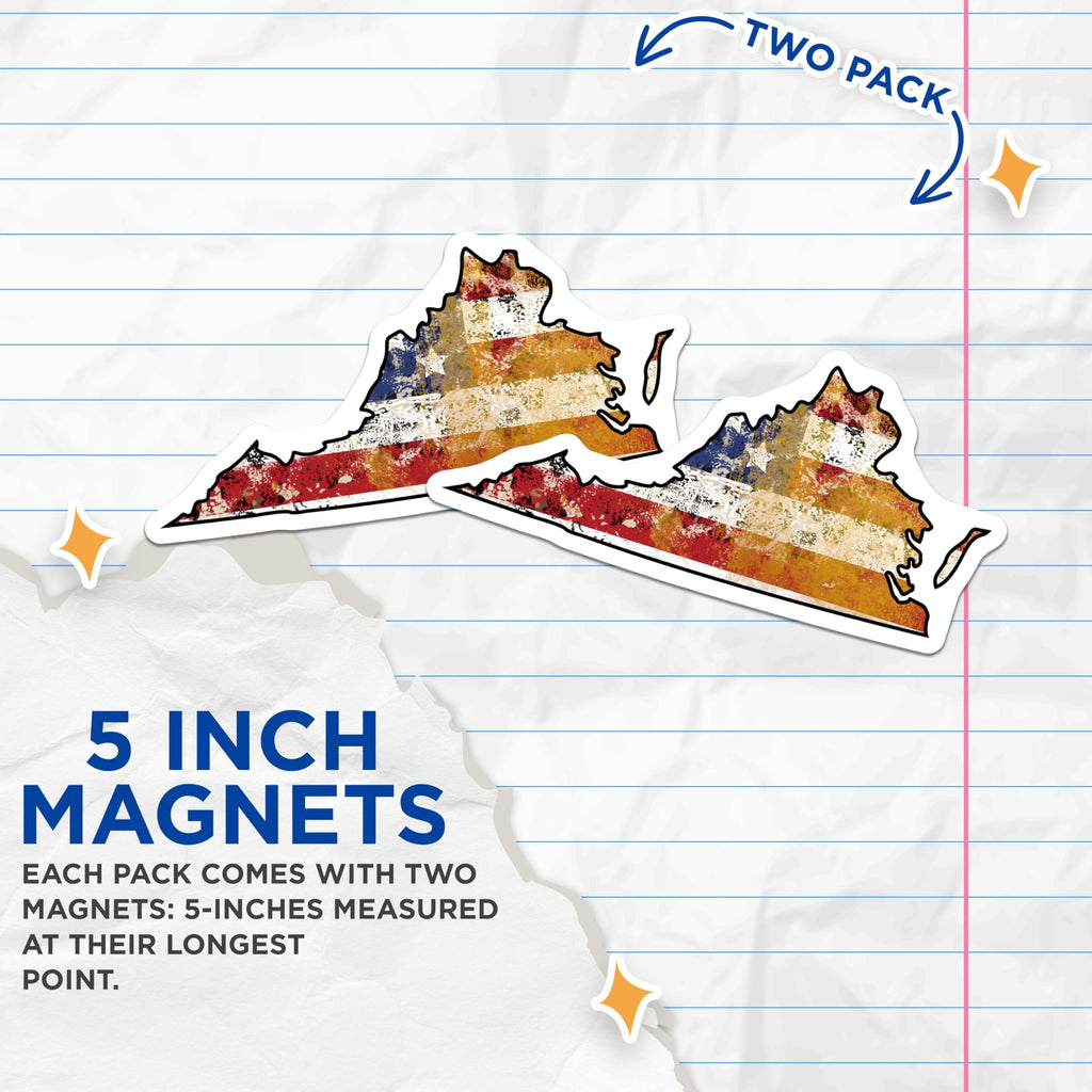 (2 Pack) Virginia Map Magnets - USA State Pride - Decorative Fridge Magnets - 5" On Longest Side - Premium Magnet - for Cars, Refrigerators, Toolboxes, Lockers - Made in USA - MAG17928
