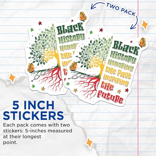(2 Pack) Black History Stickers - Inspirational Stickers - Honor Past Inspire Future Stickers - 5" On Longest Side - Sticks to Smooth Flat Surfaces - Made in USA - BMCS3728