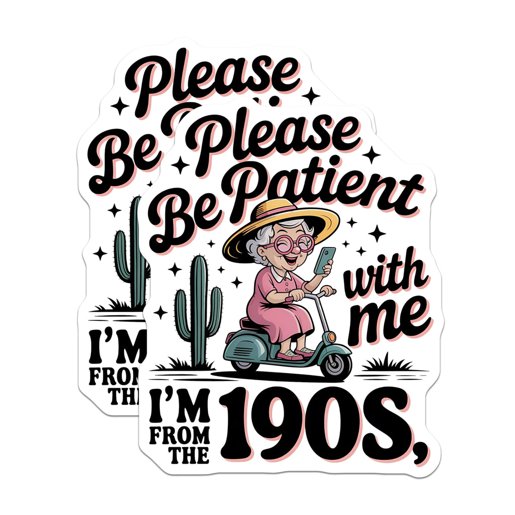 (2 Pack) Retro Grandma Stickers - Funny Old Lady - from The 1900s Stickers- 5" On Longest Side - Sticks to Smooth Flat Surfaces - Made in USA - BMCS16830