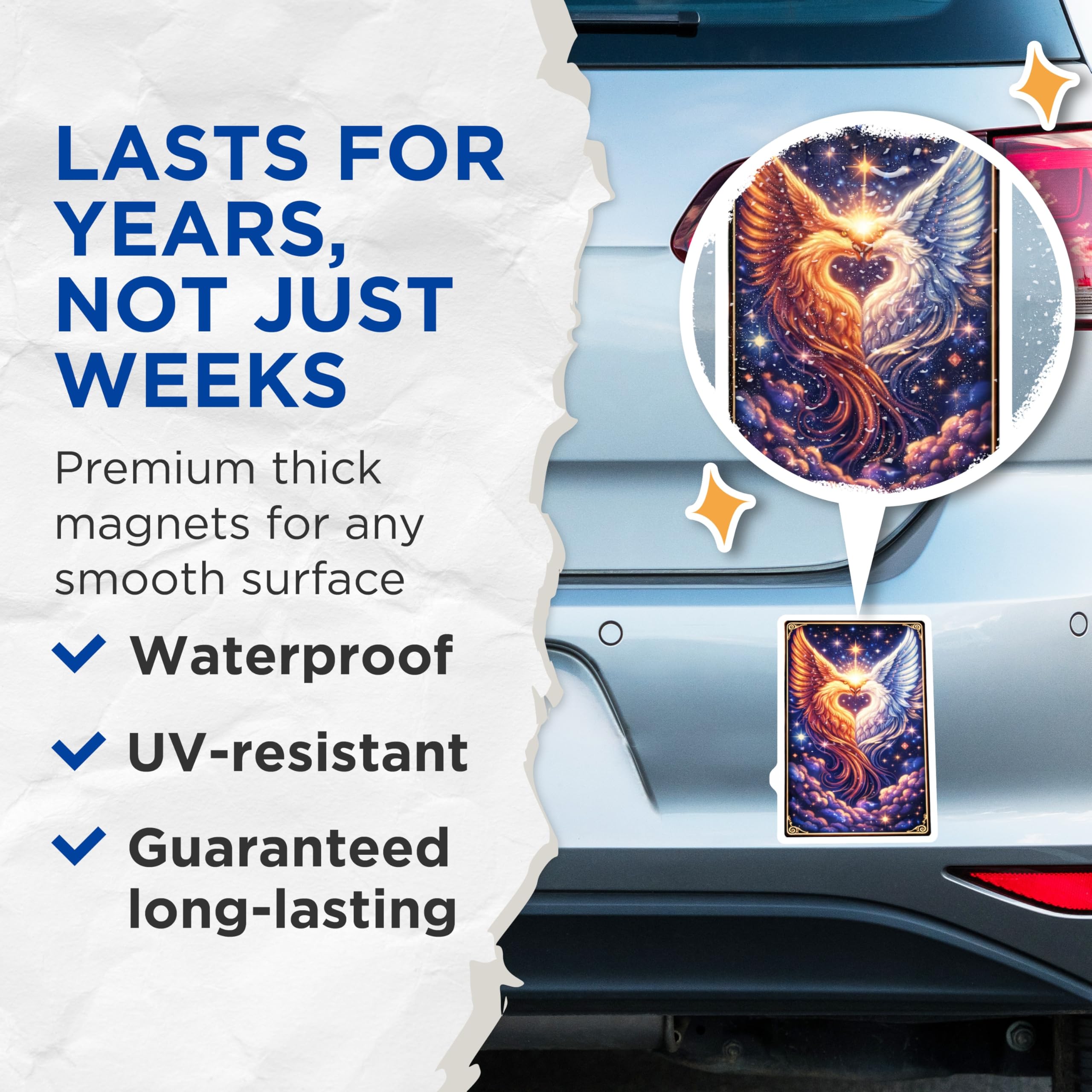 (2 Pack) Phoenix Magnets - Fire and Ice Birds - Celestial Fridge Magnets - 5" On Longest Side - Premium Magnet - for Cars, Refrigerators, Toolboxes, Lockers - Made in USA - MAG14117