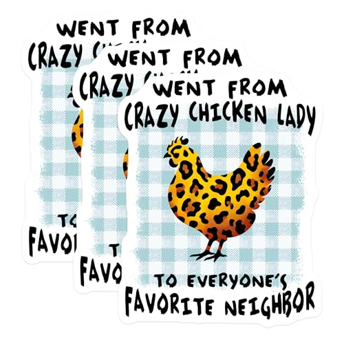 (3 Pack) Crazy Chicken Lady Decals - Favorite Neighbor - Leopard Print Chicken - 3 Inches On Longest Side - Easy Peel & Apply - Made in USA - 3MCS8422
