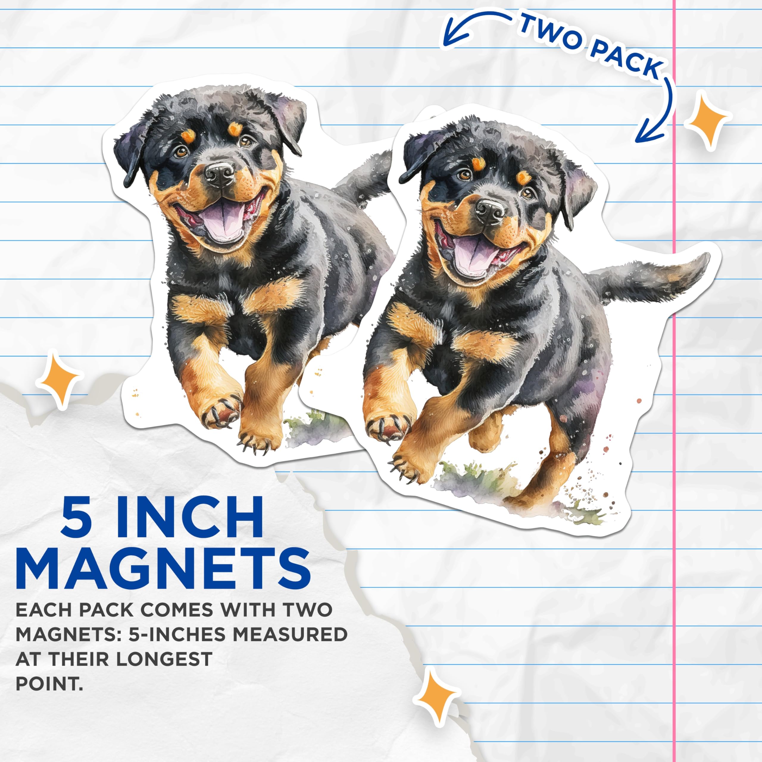(2 Pack) Rottweiler Dog Magnets - Cute Puppy Art - Fridge Locker Decoration - 5" On Longest Side - Premium Magnet - for Cars, Refrigerators, Toolboxes, Lockers - Made in USA - MAG16060