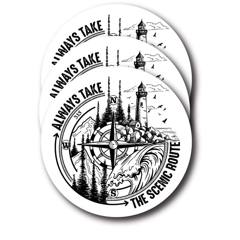 Always Take The Scenic Route - 3 Pack - Travel Junkie Lover - Adventure Lifetstyle Wandering Soul - 4 Inch - Automotive Decal Vinyl Sticker - FBABMCS007