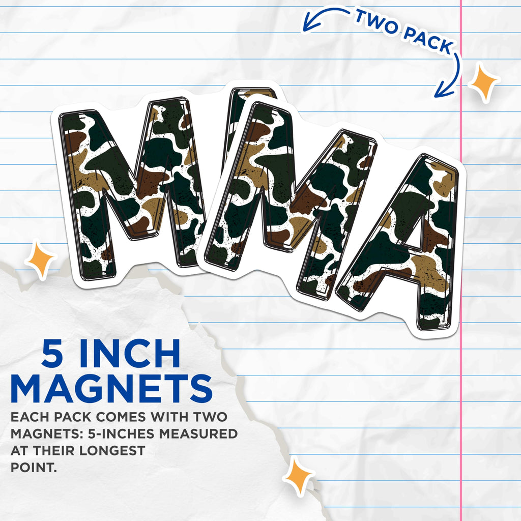 (2 Pack) MA Camouflage Letter Magnets - Military Style Distressed Grunge Refrigerator Decor - Army Green Brown Initials - 5 Inches On Longest Side - Thick Durable Magnet - Made in USA - MAG21184