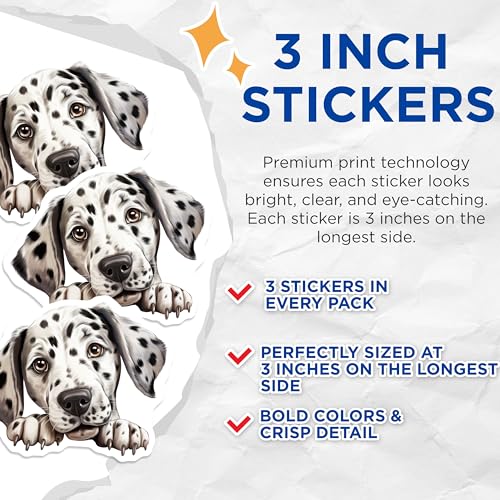 (3 Pack) Dalmatian Decals - Puppy Dog Lover - Laptop Decal - 3 Inches On Longest Side - Easy Peel & Apply - Made in USA - 3MCS8712