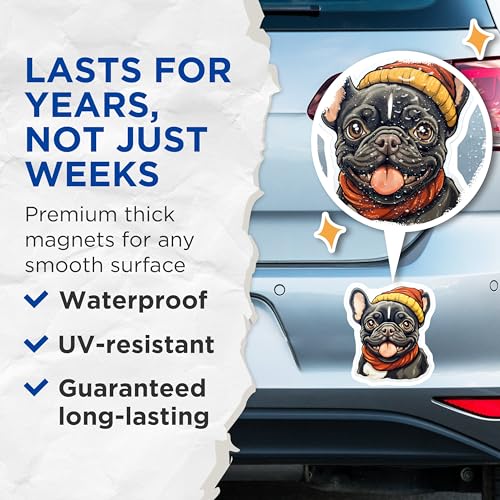 (2 Pack) Bulldog Face Magnets - Cute Dog - French Bulldog - Refrigerator Magnets - Cute Animal Magnets - 5" On Longest Side - for Cars, Fridges, Toolboxes - Made in USA - MAG3936