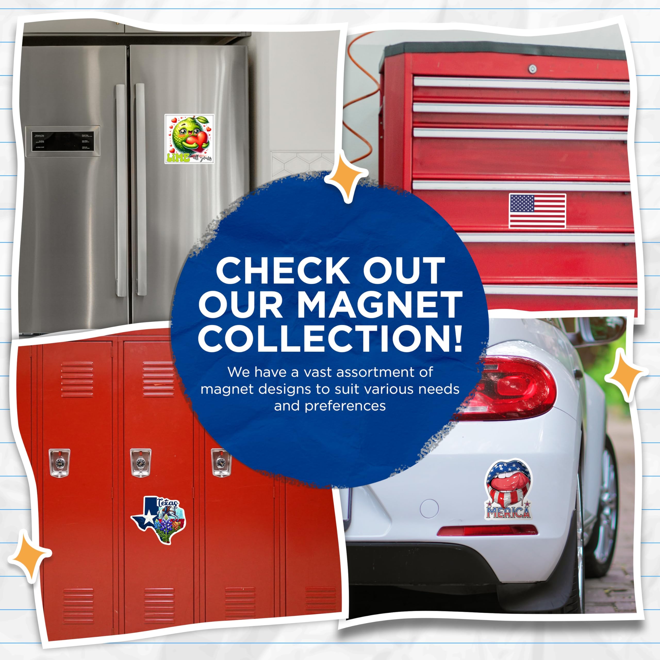 (2 Pack) Sunset Beach Magnets - Ocean Wave Decor - Starfish Coastal Art - 5 Inches On Longest Side - Thick Durable Magnet - Made in USA - MAG26749