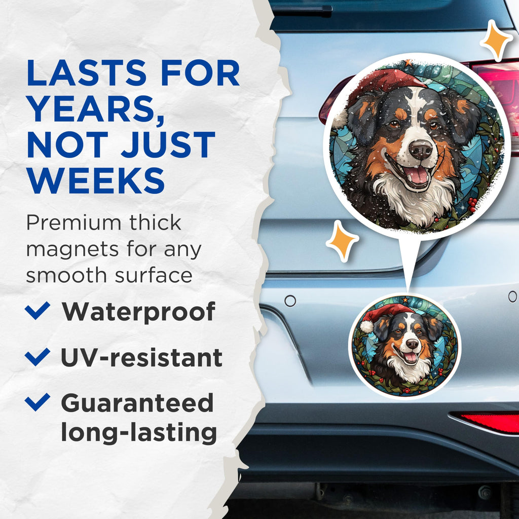 (2 Pack) Bernese Mountain Dog Magnets - Stained Glass Christmas Dog Decor - Holiday Refrigerator Pet - 5 Inches On Longest Side - Thick Durable Magnet - Made in USA - MAG28789