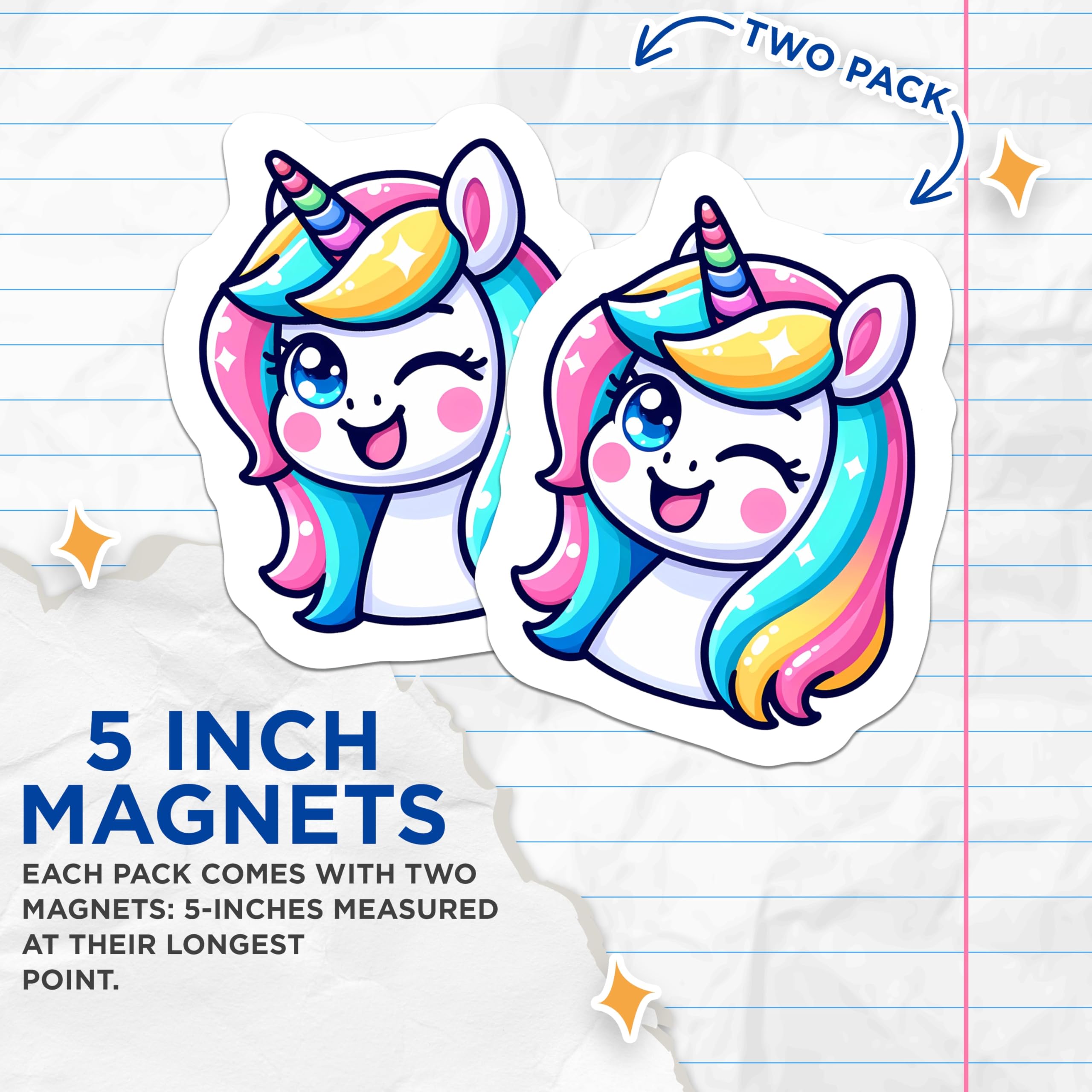 (2 Pack) Kawaii Unicorn Magnets - Rainbow Fantasy Decor - Cute Magical Creature Locker Accessories - 5 Inches On Longest Side - Thick Durable Magnet - Made in USA - MAG22005