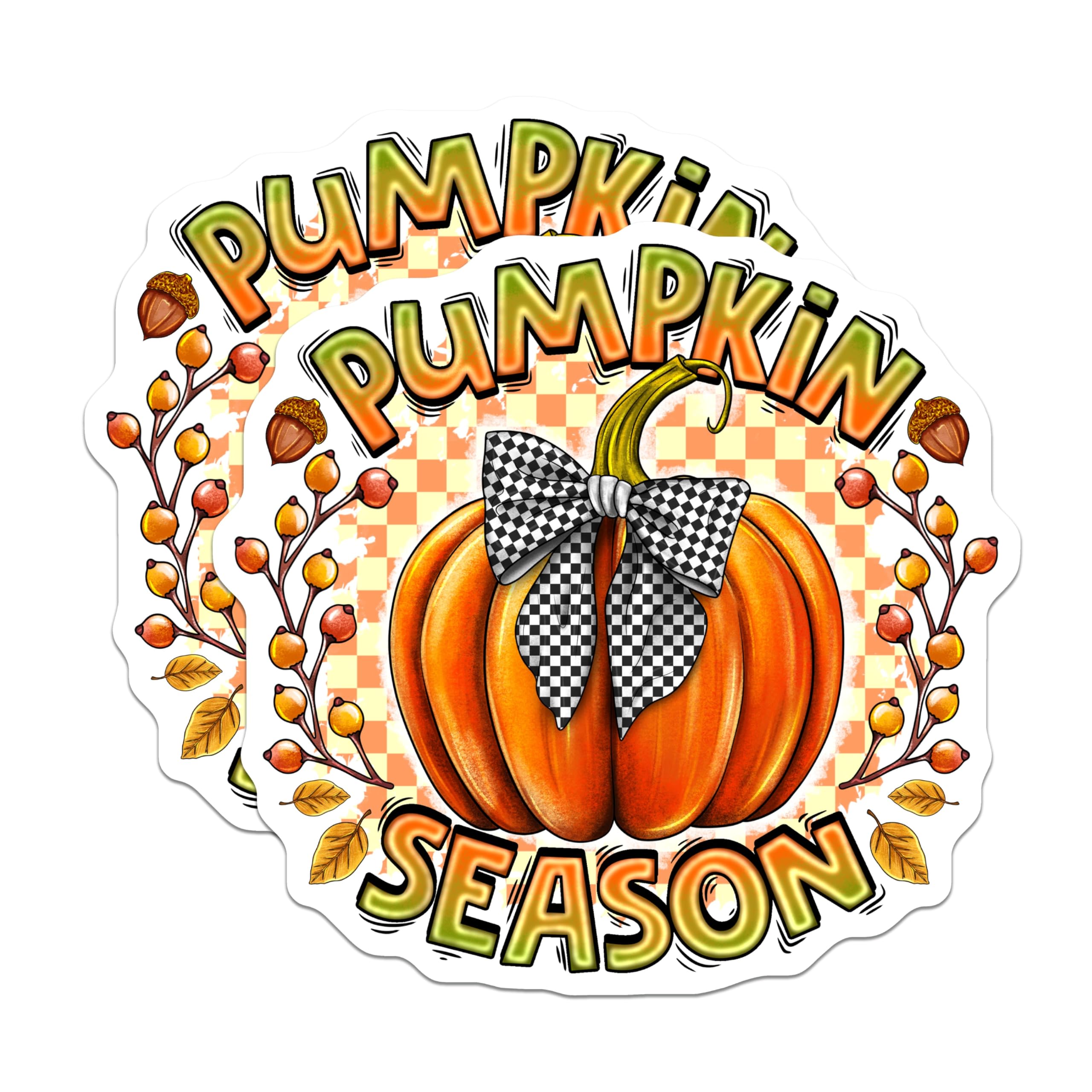 (2 Pack) Pumpkin Season Magnets - Checkerboard Pumpkin Fall Kitchen Decor - Cozy Autumn Home Fridge Accent - 5 Inches On Longest Side - Thick Durable Magnet - Made in USA - MAG26915