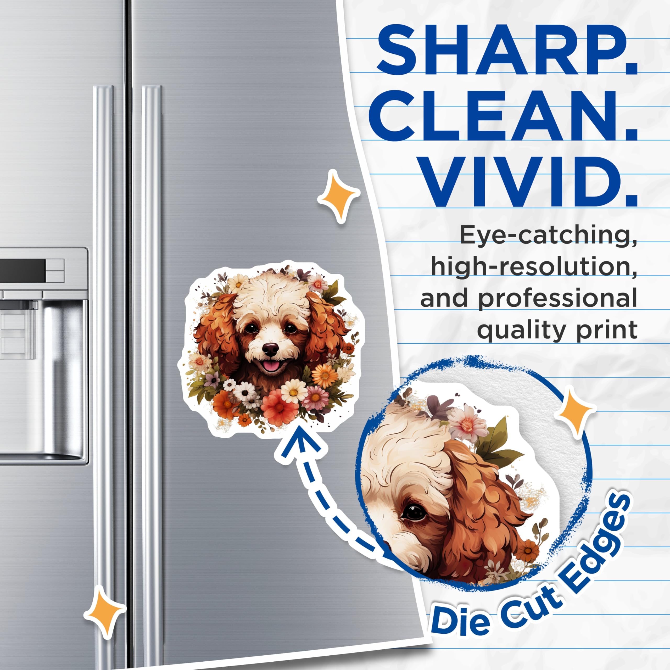 (2 Pack) Cute Poodle Dog Magnets - Floral Puppy Decor - Animal Lover Art - 5 Inches On Longest Side - Thick Durable Magnet - Made in USA - MAG29021