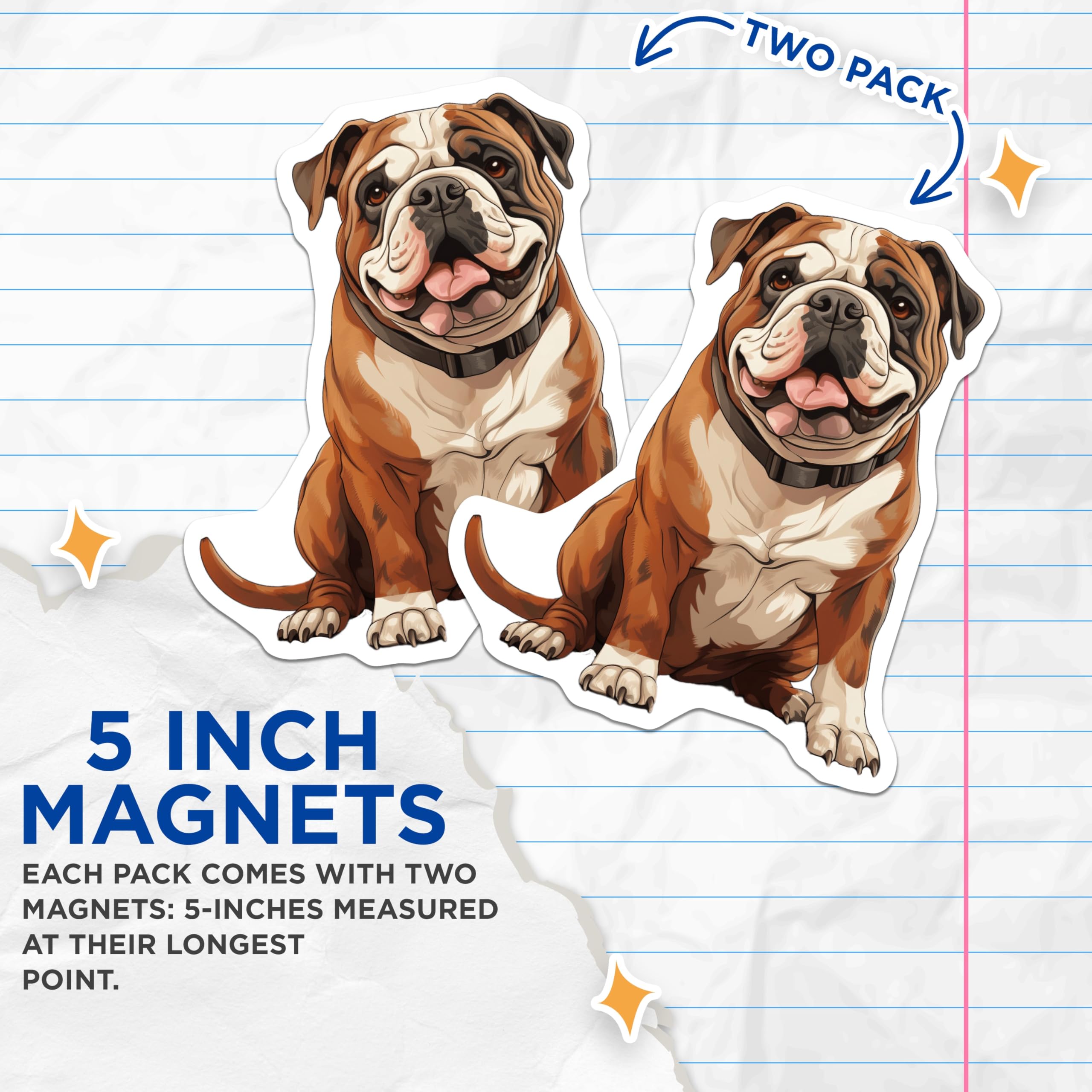 (2 Pack) Bulldog Dog Lover Magnets - Pet Parent Decor - Cute Animal Refrigerator Art - 5 Inches On Longest Side - Thick Durable Magnet - Made in USA - MAG26675