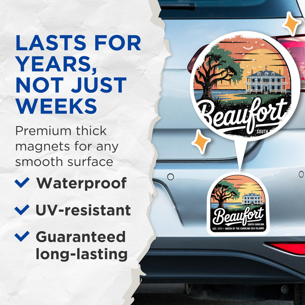 (2 Pack) Beaufort South Carolina Magnets - SC Travel Souvenir - Sea Islands Decor Magnet - 5" On Longest Side - Premium Magnet - for Cars, Refrigerators, Toolboxes, Lockers - Made in USA - MAG17489