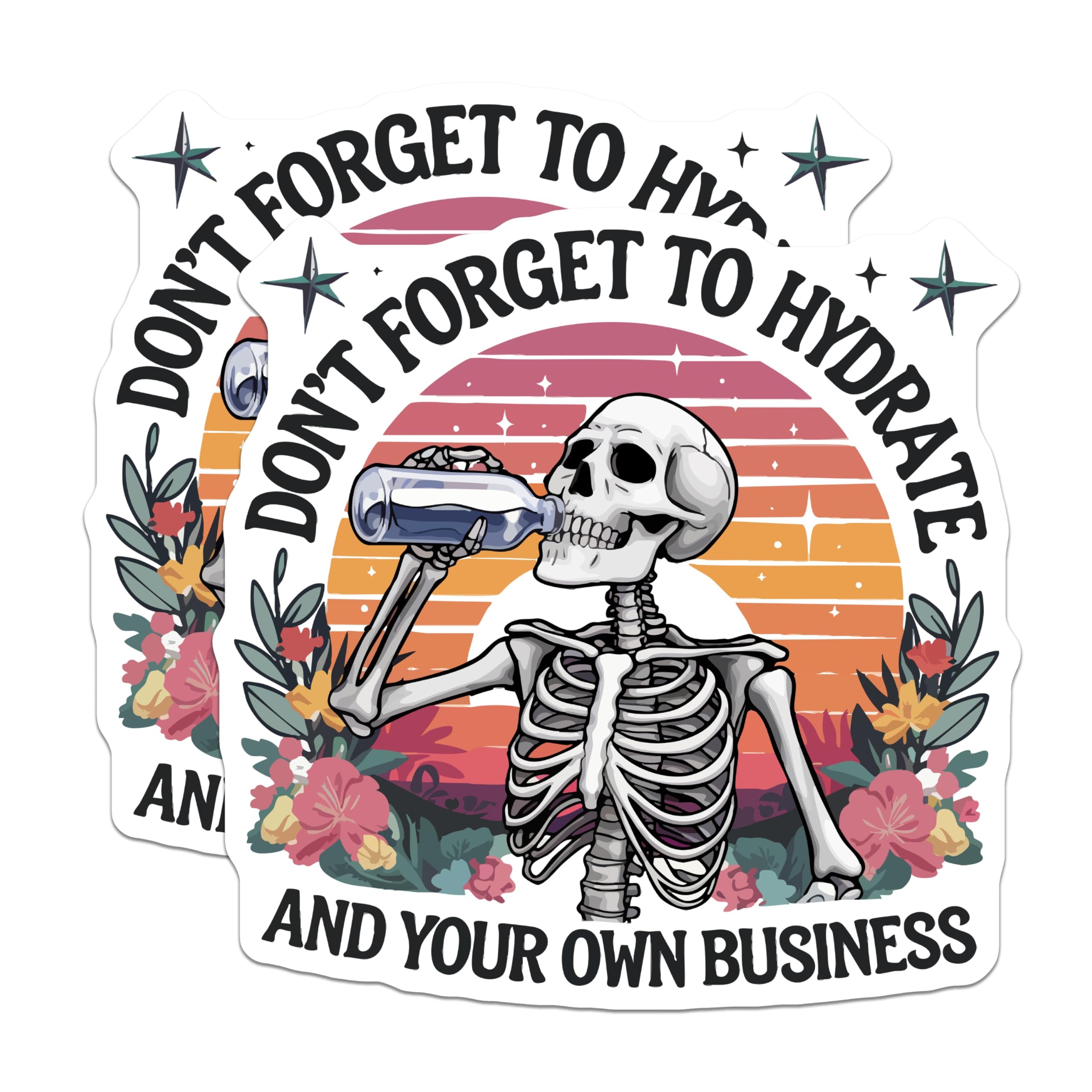 (2 Pack) Don't Forget Hydrate Magnets - Mind Your Own Business Skeleton - Retro Funny Wellness Reminder - 5 Inches On Longest Side - Thick Durable Magnet - Made in USA - MAG20670